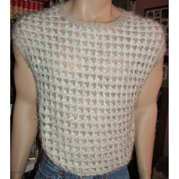 Mystree Women's Beige Open Knit Sleeveless Sweater Size M/L - Picture 2 of 9